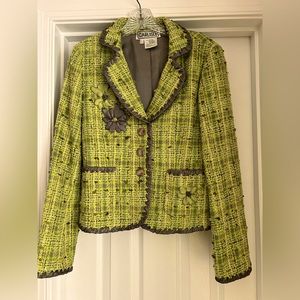 Carlisle tweed jacket w satin ribbon accents. Size 4